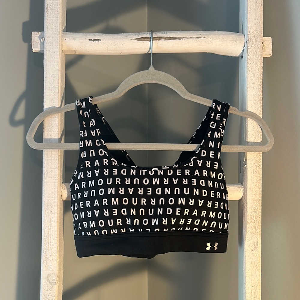 Under Armour Black and White Logo Sports Bra
